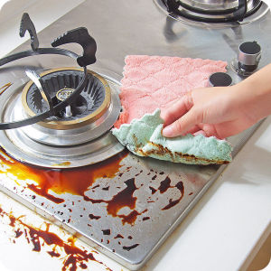 Warmsunlight 1pc Nonstick Oil Washable Dish Towels Absorbent Coral Velvet Cleaning Cloth Kitchen