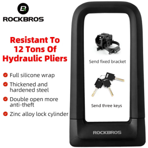 ROCKBROS Bike Lock Anti-theft U lock Anti-hydraulic shears motorcycle lock Silicone Wrapped Double Locked lock Bike accessories
