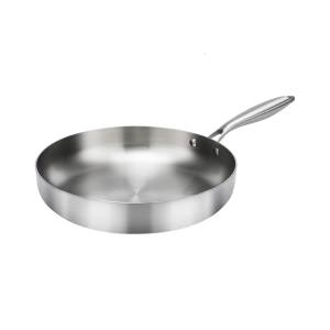 Heat Resistant Ergonomic Grip Fry Pan Stainless Steel Flat Bottom Uncoated Wok Cookware for Induction Cooker Use