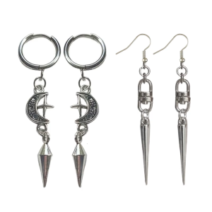 Gothic Spikes Earrings with Moon and Star Pendant Comfortable Ear Hoops Stylish Punk Accessories for Women Man