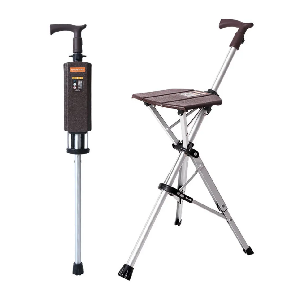 2-In-1 Walking Stick With Seat Folding Cane Stool For Elderly