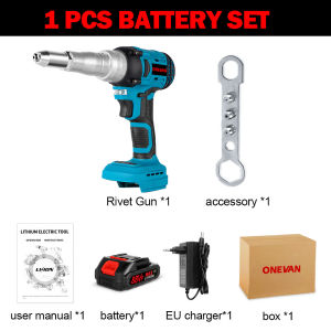ONEVAN 720W 20000N Brushless Cordless Electric Rivet Tool Rechargeable Automatic Rivet Nut Rivet Tool Screwdriver 2.4-5.0mm With LED Light For Makita 18V Battery
