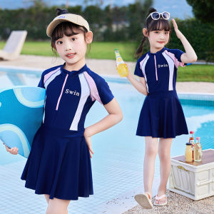 Magic Selection Kids Swimsuit Jumpsuit Dress – Student Training Swimwear Girls Swimming Skirt (Ages 6-12 Years)