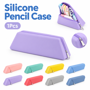 LONGB 1Pcs Rhombus Zipper Silicone Pencil Case Foldable Expandable Silicone Expandable Pen Holder Durable Large Capacity Foldable Pencil Pouch for Student Desk Storage