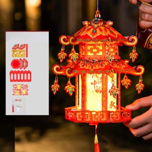 MILLICTD Pavilion Shape Mid-Autumn Festival Lantern Luminous Ancient-style DIY Lantern Material Kit Exquisite PVC Kindergarten Craft Lantern Lantern Festival