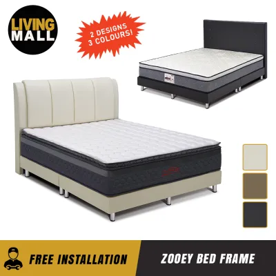 LIVING MALL Zooey Leather Bed Frame with Mattress in Beige Black and Latte Colour
