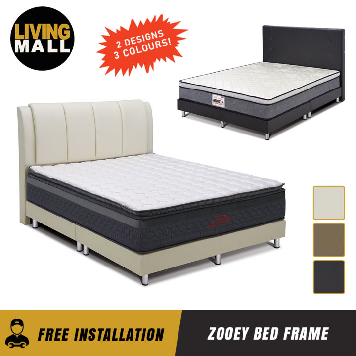 LIVING MALL Zooey Leather Bed Frame with Mattress in Beige, Black, and