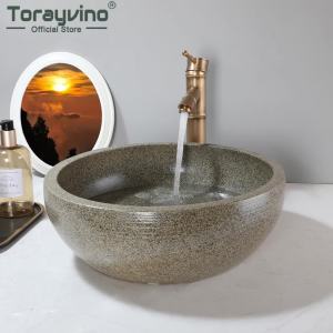 LDIES YANKSMART Round Ceramic Bathroom Basin Set Shape Vessel Vanity Counter Lavatory Sink Faucet Mixer Water Tap W/ Pop-up Drain N8Y1P