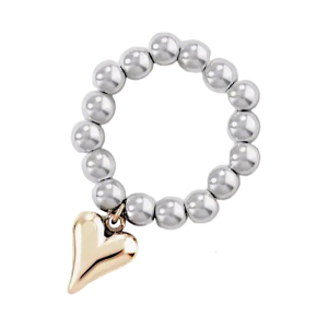 Modern Geometric Heart Pendant Ring for Trendy Accessory Lover Elastic Rope String and Round Beads Finger Ring