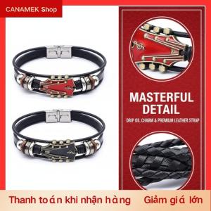 CS Retro PU da Guitar Vòng đeo tay PUNK ROCK handmade bện nhiều lớp bọc vòng đeo tay
