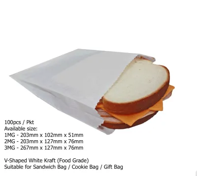 100s White Kraft Food Greaseproof Paper Bag / Sandwich Bag / Goodie Bag / Cookie Bag