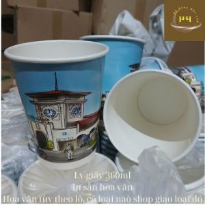 200 Ly Giấy 360ml In Hoa Văn Đẹp Ly Cafe Giấy Mang Đi Nắp PP/Nắp Cầu 90mm Tùy Chọn