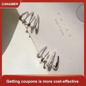 【CANAMEK 】 Korean Earing Claw Ear Hook Clip Earrings for Women Four-Prong Setting Gold Color Ear Earrings Fashion Jewelry New Year Gift