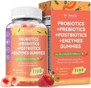 Totaria Sugar Free 5-in-1 Probiotic Prebiotic Postbiotic Gummy 36 Strains Probiotics for Women Men with Fiber Digestive Enzymes Peppermint Complete Immune Gut & Digestive Support Vegan