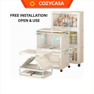 【COZYCASA】Installation Free Foldable Storage Cabinet with Wheels/ Movable Multi-Layer Rack