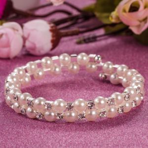 FLUTE Crystal Simulated Pendant Charm Wide Winding Bracelets Multilayer Bangles Pearl