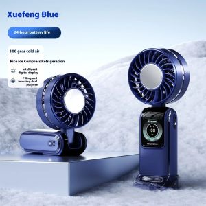Taoxilife New Semiconductor Refrigeration Handheld Fan 6000mAh 100 Speed High-speed Fan USB Rechargeable Portable Fan Foldable Turbofan LED Digital mini Fan