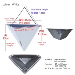 12 Inch Large Self Watering Triangle Geometric Shape Hanging PP Flower Pot with with Metal Hanger