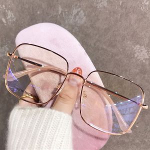 Oversized Anti Radiation Eyeglasses for Fashion Women/Men Metal Frame Eyeglass Replaceable Eyeglass Anti Blue Light Glasses