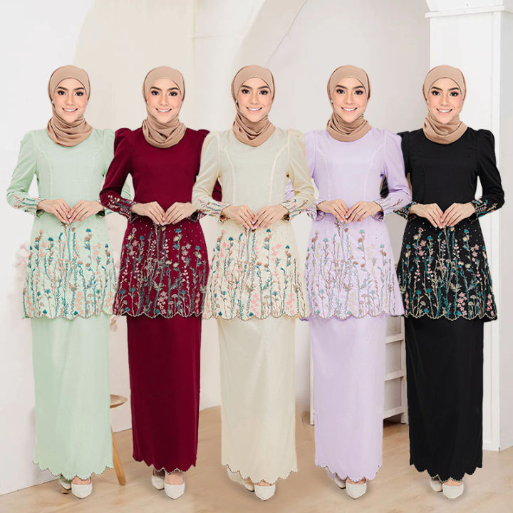 JOJOBars Moden Soft Como Crepe Sulam Baju Kurung Pahang Floral Labuh ...