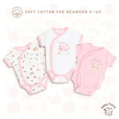 Babytrend บอดี้สูทเด็กอ่อน 0-6 เดือน (เซ็ต 3 ตัว) กระดุมสแนปด้านหน้า ผ้าคอตตอน