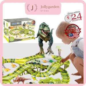 🔥READY STOCK🔥153PCS Jurassic Dinosaur Race Track Rail Car Roller Coaster Assembling Puzzle Car versatile Building Block