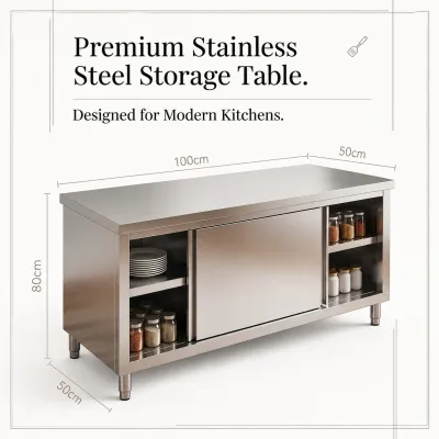 CompactSteel​​ store 304 Stainless Steel Work Table with Sliding Door Storage Cabinet | Heavy Duty Kitchen Prep Table Commercial Restaurant Food Preparation Workbench