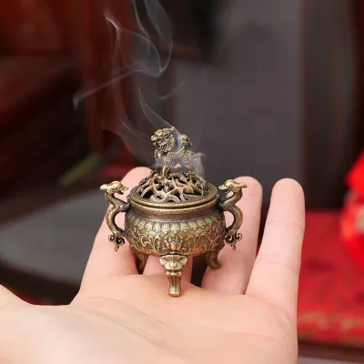 Lư đồng đốt trầm mini khắc kỳ lân lư hương tì hưu phong thủy cao cấ