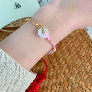 New Chinese style lucky Nefu Ping An buckle white agate pearl woven bracelet literary niche simple temperament hand jewelry