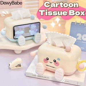 DewyBabe 3D Small Footed Cartoon Tissue Box Expression Paper Box Multifunctional Phone Holder Napkin Box