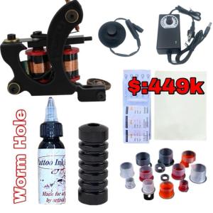 Combo 1 máy xăm hình Worm Hole với mực tập xăm trên da rả