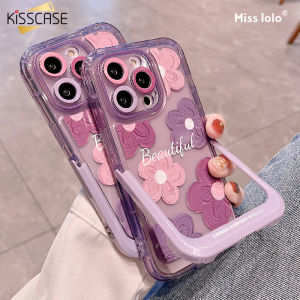 KISSCASE Colored Camellia Transparent Holder Stand Case For iPhone15ProMax INS With Invisible Bracket Creative Fashion Mobile Phone Case Hard PC Protective Case For Apple15 Pro Max 14 Plus 13 12 11 Back Cover