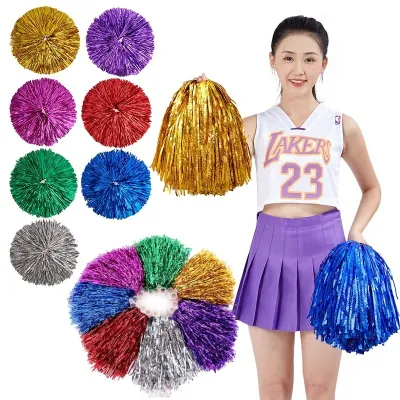 1Pair Cheerleading Pompom Balls Cheer Dance Pompoms Metallic Foil PomPoms For School Sports Festiva