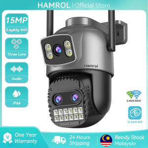 Hamrol 15MP Three Lens PTZ WiFi Camera 10X Zoom 5G&2.4GHz Human Tracking Outdoor Waterproof Wireless CCTV O-KAM App