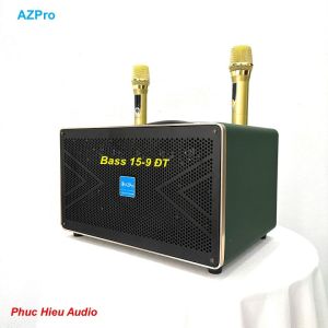 Loa xách tay Bluetooth5.0 chính hãng AZPROAZ-388 Bass 15-9  đường tiếngThùng gỗ bọc da kèm 2 Micro vỏ kim loại sóng UHF hát Karaoke nhẹ