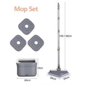 Spin Mop and Bucket Set Separate Clean and Dirty Water System 360° Foldable Square Mop Bucket Head with Washable Microfiber Mop Pad Detachable Bucket for Home Floor Cleaning