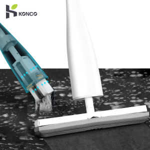 Konco Mop with replaceSponge Hands free Squeeze Mop Kitchen Bathroom Cleaning Tools House Cleaner Strong water absorption Mop Sweeper with 3 extra sponge