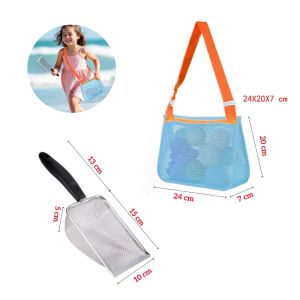 Beach Mesh Shovel with Mesh Beach Bag for Shell Collecting Kids Filter Sand Scooper for Picking Up Shells Summer Beach Toys For Boys and Girls