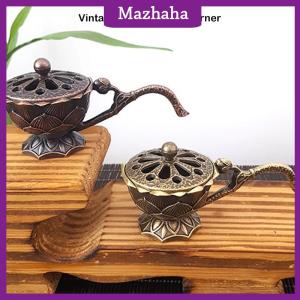 Mazhaha กระถางธูปโลหะทรงดอกบัวพร้อมที่จับเครื่องหอมสำหรับฝึกสมาธิโยคะของตกแต่งบ้านธูปอัลลอยสไตล์โบราณ