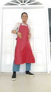 Apron Celemek masak anti air kantung depan pvc merah marun