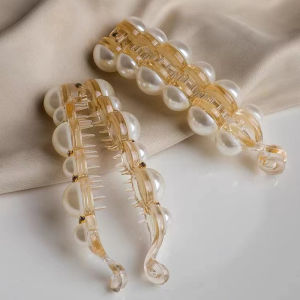 Wave metal grab pearl clip elegant headpiece hair clip back of the head dished hair shark clip
