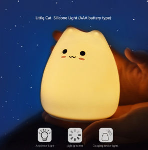 Vimite Cute Cat Light Touch LED Night Light Battery Operation Soft Silicone Cartoon Colorful Sleep Ambient Pat Night Lamp for Room Bedroom Kids Boy Girl Baby Birthday Gift