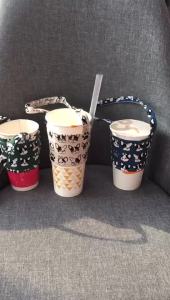 [SG Seller]Carrier Drinking Holder Reusable Cup Bag Color Match Milktea Cup Holder Portable Cup Bag Carrier Stitching Color Canvas Cup