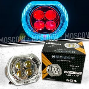 Lampu Tembak Mini Biled 4 Inch Dengan Shroud + Devil Laser Cut Off High Low PUTIH KUNING 28W Full Aluminium WaterProof PROJIE BILED 4 LENSA SUPER TERANG ANGEL EYES PROJI BILLED 4 MATA LED SUPER TERANG PNP MOTOR MOBIL TRUK ORIGINAL MOSCOW ARUS DC 12 - 80V