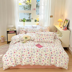 3 In1/4 In1 Cadar Flat Super Single Bedsheet Ins Style 4-piece Washable Quilt Cover Cartoon Comfortable Student Three-piece Bedding
