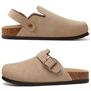 Evshine Womens Suede Cork Sandals with Adjustable Straps Comfortable Arch Support Leather Mules Retro Style Mens and Womens Potato Shoes Lady Cork Clogs.