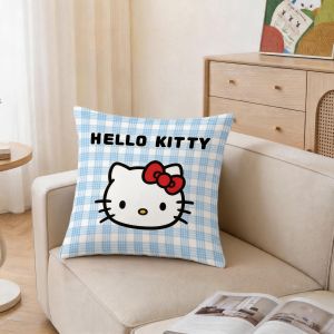 Sanrio Hello Kitty Cushion Cover Plaid Throw Pillow Cover Girly Nap Pillow Birthday Gift，dreamo