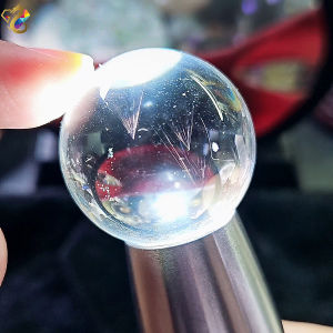 Collectors Grade Rare Red Needles Blossom Clear Quartz Sphere