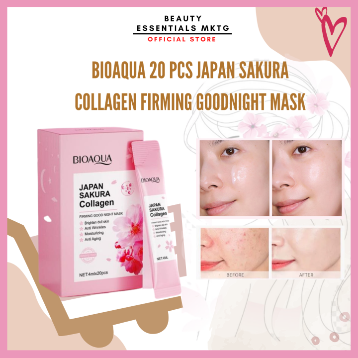 BIOAQUA 20 PCS JAPAN SAKURA COLLAGEN FIRMING GOODNIGHT MASK BRIGHTEN ...