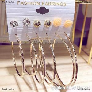 [COD] Modingdue 6 Pair Fashionable Alloy Circle Earrings Womens Stud Earrings Attractive Multi-Element Jewelry Set Elegant Ear Jewelry